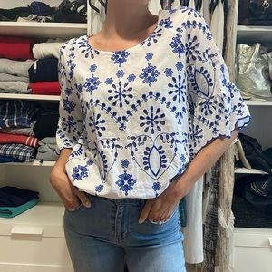 Summer Blouse with Blue Stitching